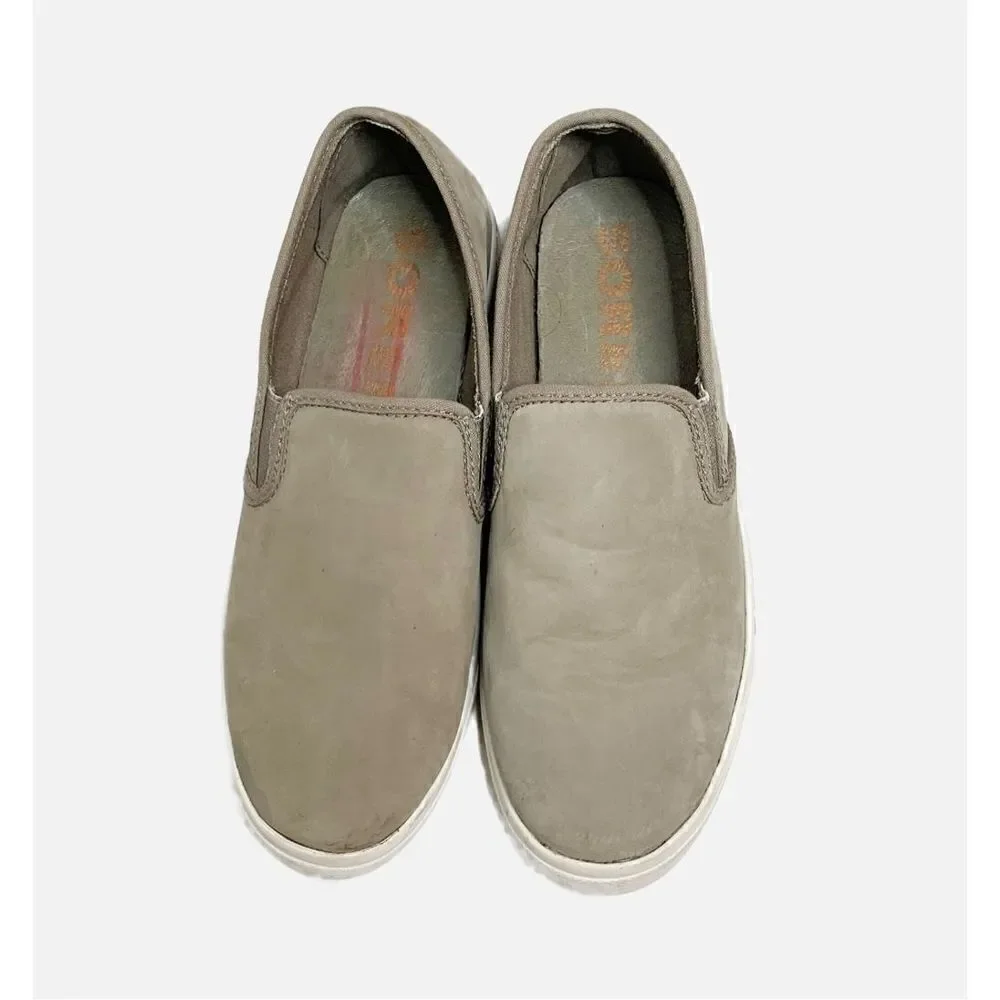 Sorel Campsneak Gray Green Suede Leather Slip On Flats Sneakers Women’s Size 8.5